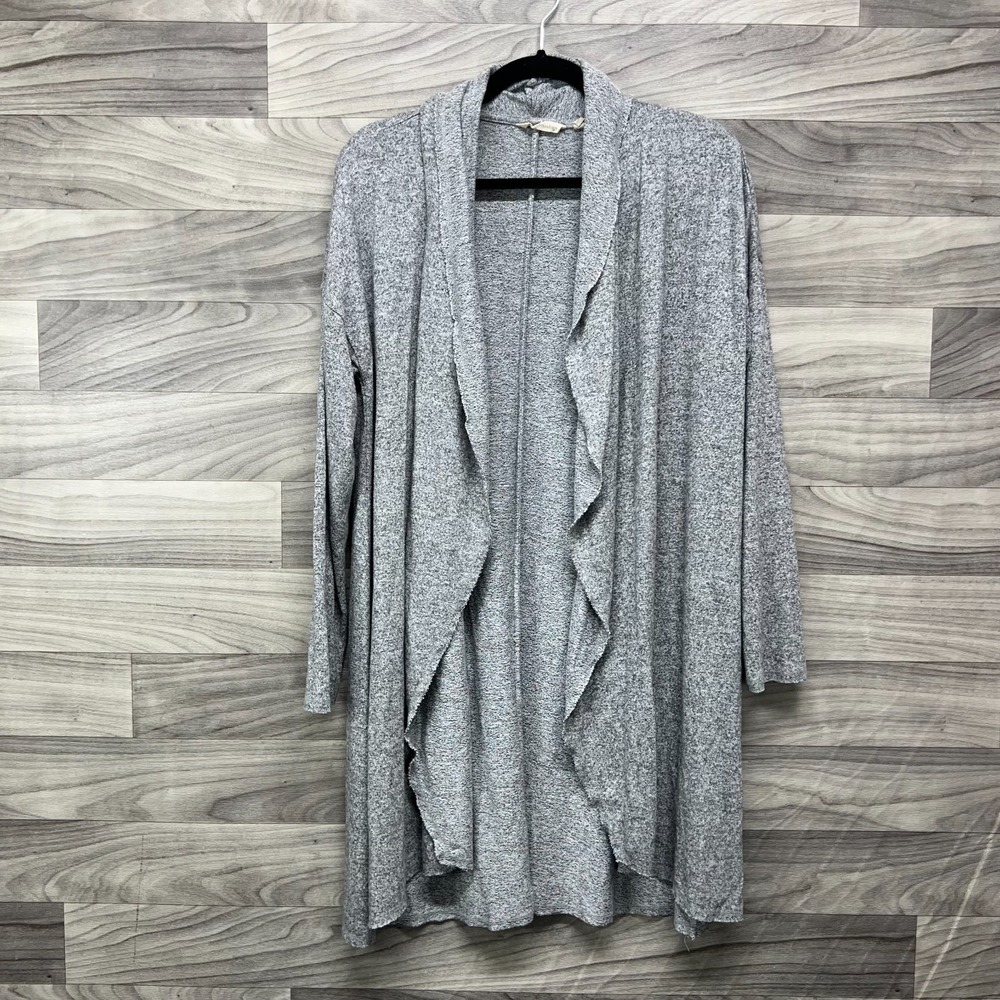 Soft Surroundings Cardigan Sweater Women's M Gray Cozy Long Open Front Casual